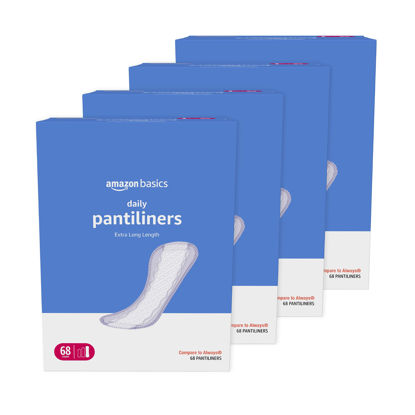 Picture of Amazon Basics Daily Pantiliner, Extra Long Length, Unscented, 272 Count (4 Packs of 68) (Previously Solimo)