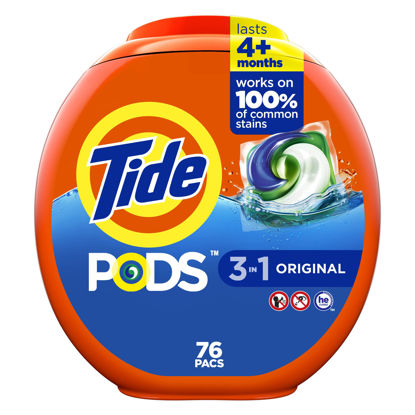 Picture of Tide PODS Liquid Laundry Detergent Soap Pacs HE Compatible 76 Count Powerful 3-in-1 Clean in one Step Original Scent