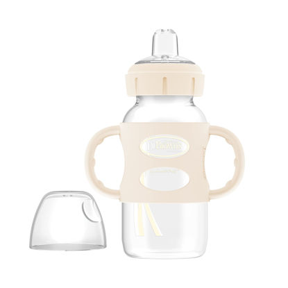 Picture of Dr. Brown’s® Milestones™ Wide-Neck Sippy Bottle with 100% Silicone Handles, Easy-Grip Bottle with Soft Sippy Spout, 9oz/270mL, BPA Free, Ecru, 6m+