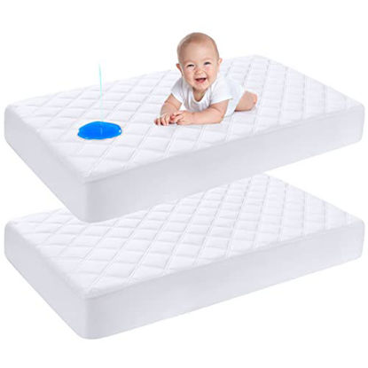 Picture of Yoofoss 2 Pack Waterproof Crib Mattress Protector, Quilted Fitted Crib Mattress Pad, Ultra Soft Breathable Toddler Mattress Protector Baby Crib Mattress Cover Breathable and Hypoallergenic(52''x28'')