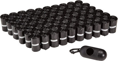 Picture of Amazon Basics Standard Dog Poop Bags with Dispenser and Leash Clip, Unscented, 900 Count, 60 Pack of 15, Black, 13 Inch x 9 Inch