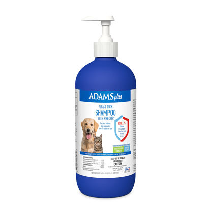Picture of Adams Plus Flea & Tick Shampoo with Precor for Cats, Kittens, Dogs & Puppies Over 12 Weeks Of Age |Sensitive Skin Flea Treatment |Kills Adult Fleas, Flea Eggs, Ticks, and Lice |24 Oz, Pump Included