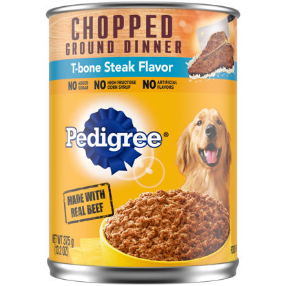 Picture of PEDIGREE CHOPPED GROUND DINNER Adult Canned Soft Wet Dog Food, T-Bone Steak Flavor, 13.2 oz. Cans (Pack of 12)