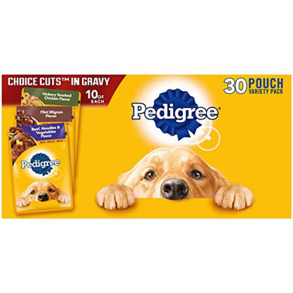 Picture of PEDIGREE CHOICE CUTS IN GRAVY Adult Soft Wet Dog Food 30-Count Variety Pack, 3.5 oz Pouches