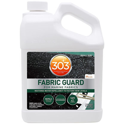 Picture of 303 Marine Fabric Guard - Restores Water and Stain Repellency To Factory New Levels, Simple and Easy To Use, Manufacturer Recommended, Safe For All Fabrics, 1 Gallon (30674), white