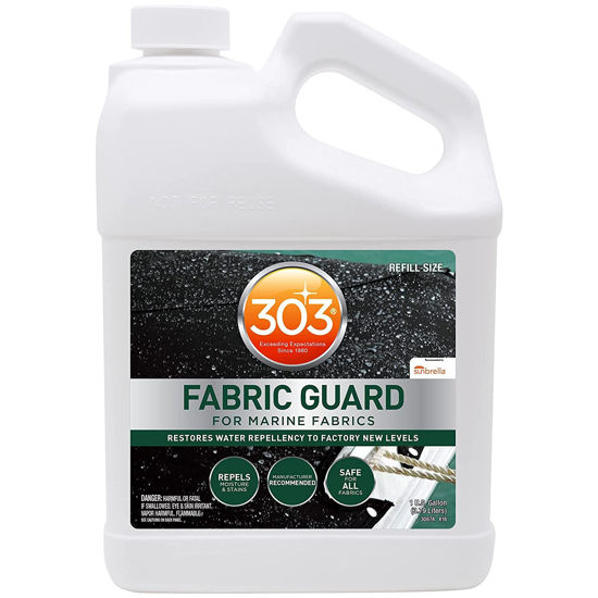 Picture of 303 Marine Fabric Guard - Restores Water and Stain Repellency To Factory New Levels, Simple and Easy To Use, Manufacturer Recommended, Safe For All Fabrics, 1 Gallon (30674), white