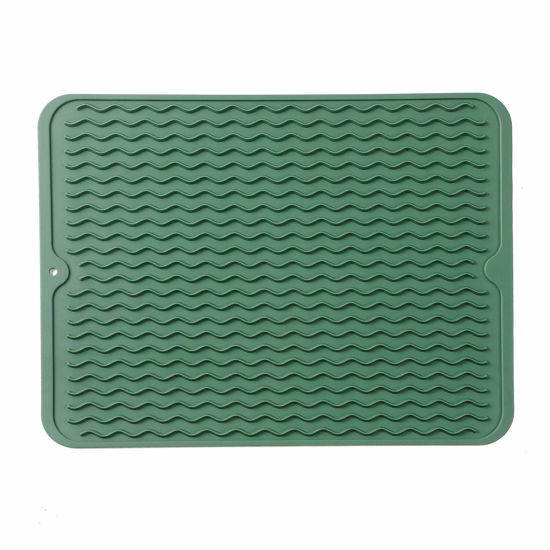 Picture of MicoYang Silicone Dish Drying Mat for Multiple Usage,Easy clean,Eco-friendly,Heat-resistant Silicone Mat for Kitchen Counter or Sink,Refrigerator or drawer liner Green L 16 inches x 12 inches