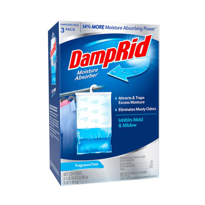 Picture of DampRid Fragrance Free Hanging Moisture Absorber, 16 oz., 3 Pack - Eliminates Musty Odors for Fresher Air, Ideal Moisture Absorbers for Closet, 14% More Moisture Absorbing Power*