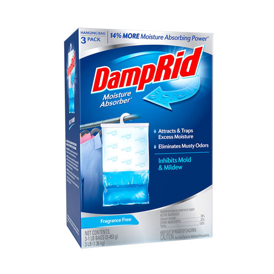 Picture of DampRid Fragrance Free Hanging Moisture Absorber, 16 oz., 3 Pack - Eliminates Musty Odors for Fresher Air, Ideal Moisture Absorbers for Closet, 14% More Moisture Absorbing Power*