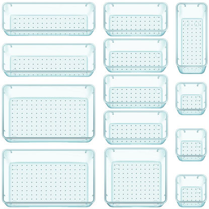 Picture of WOWBOX 13 PCS Plastic Drawer Organizer Set, 5 Sizes Desk Drawer Divider Organizers and Storage Bins for Makeup, Jewelry, Gadgets for Kitchen, Bedroom, Bathroom, Office