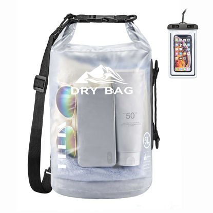 Picture of HEETA Waterproof Dry Bag for Women Men, Roll Top Lightweight Dry Storage Bag Backpack with Phone Case for Travel, Swimming, Boating, Kayaking, Camping and Beach, Transparent White 30L