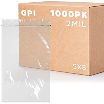 Picture of 5 x 8 inches, 2Mil Clear Reclosable Zip Bags, case of 1,000 GPI Brand