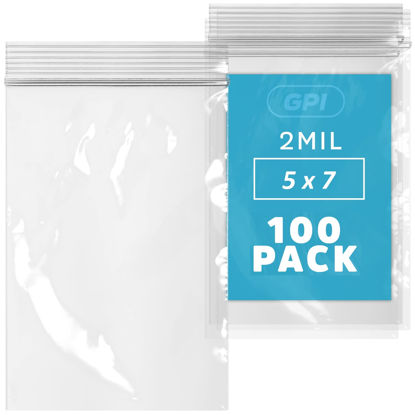 Picture of 5 x 7 inches, 2Mil Clear Reclosable Zip Bags, case of 100 GPI Brand