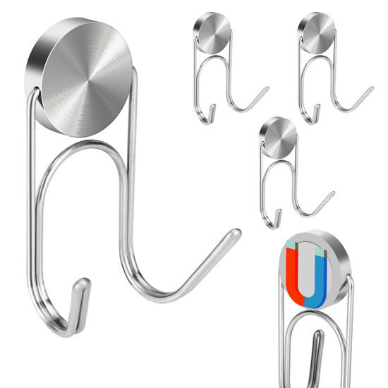 Picture of Buelkmag Magnetic Hooks 304 Stainless Steel Hooks Heavy Duty Magnets Hanging Hooks for Refrigerator Grill Toolbox Cabins Outdoor,Cruise Essentials Camper Accessories,4pack(Silver,1.3in-2)