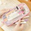 Picture of EASTHILL Grid Mesh Pen Pencil Case with Zipper Clear Makeup Color Pouch Cosmetics Bag Multi-Purpose Travel School Teen Girls and Boys Transparent Stationary Bag Office Organizer Box for Adluts(Pink)