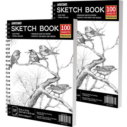 Picture of FIXSMITH 9"X12" Sketch Book | 200 Sheets (68 lb/100gsm) | Pack of 2 (100 Sheets Each) | Durable Acid Free Drawing Paper | Spiral Bound Sketchpad for Beginners,Artists & Professionals | Bright White