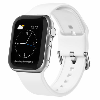 Picture of Sport Band Compatible with Apple Watch Bands 49mm 45mm 44mm 42mm, Soft Silicone Wristbands Replacement Strap with Classic Clasp for iWatch Series SE 8 7 6 5 4 3 2 1 Ultra for Women Men, White