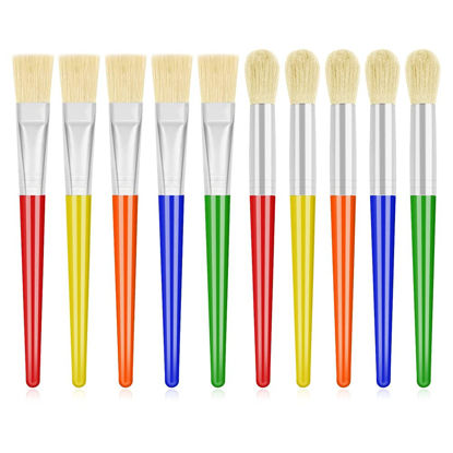 Picture of 10Pcs Paint Brushes for Kids, Anezus Kids Paint Brushes Toddler Large Chubby Paint Brushes Round and Flat Preschool Paint Brushes for Washable Paint Acrylic Paint