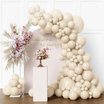 Picture of RUBFAC 87pcs Sand White Balloons Different Sizes 18 12 10 5 Inch for Garland Arch White Sand Party Latex Balloons for Birthday Party Graduation Wedding Anniversary Baby Shower Party Decoration
