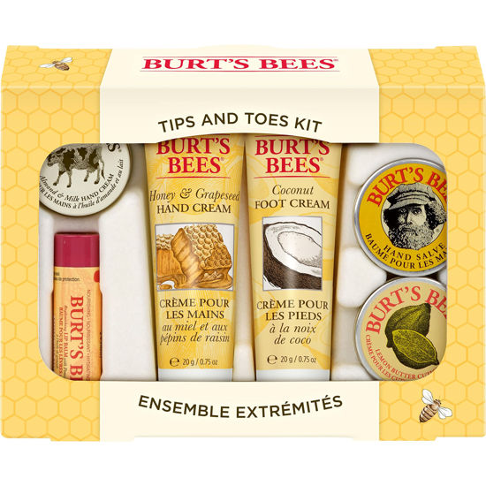 Picture of Burt's Bees Back to School Gifts, 6 Dorm Body Care Products for College Students, Tips and Toes Set - Pomegranate Moisturizing Lip Balm, 2 Hand Creams, Foot Cream, Cuticle Cream & Hand Salve