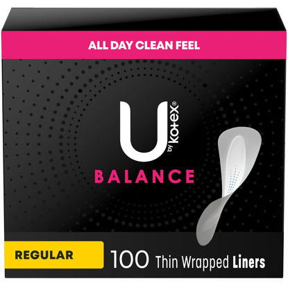 Picture of U by Kotex Balance Daily Wrapped Panty Liners, Light Absorbency, Regular Length, 100 Count (Packaging May Vary)