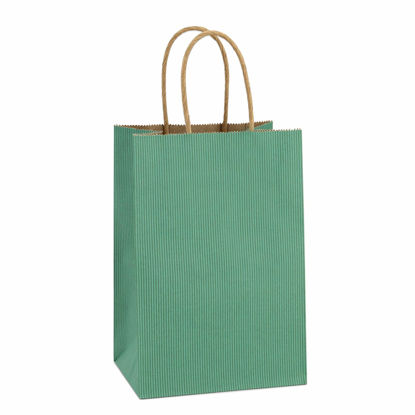 Picture of BagDream Kraft Paper Bags 100Pcs 5.25x3.75x8 Inches Small Paper Gift Bags with Handles Bulk, Paper Shopping Bags, Kraft Bags, Party Bags, Gift Bags (Green)