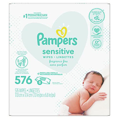 Picture of Baby Wipes Refills, 576 count - Pampers Sensitive Water Based Hypoallergenic and Unscented Baby Wipes (Packaging May Vary)
