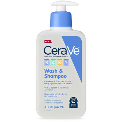 Picture of CeraVe Baby Wash & Shampoo | Fragrance, Paraben, & Sulfate Free Shampoo for Tear-Free Baby Bath Time | 8 Ounce