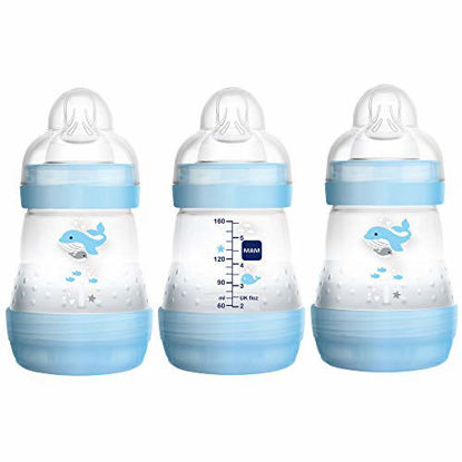 Picture of MAM Easy Start Anti-Colic Bottle 5 oz (3-Count), Baby Essentials, Slow Flow Bottles with Silicone Nipple, Baby Bottles for Baby Boy, Blue