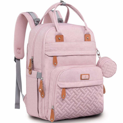 Picture of BabbleRoo Diaper Bag Backpack - Baby Essentials Travel Tote - Multi function Waterproof Diaper Bag, Travel Essentials Baby Bag with Changing Pad, Stroller Straps & Pacifier Case - Unisex, Pink