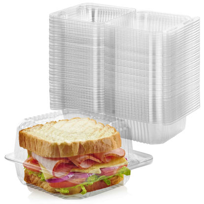 Picture of Stock Your Home Square Clamshell Takeout Containers (40 Pack) - 5” Plastic Takeout Containers - Plastic Clamshell Takeout Trays - Plastic Hinged Food Container - Disposable Clamshell Food Containers