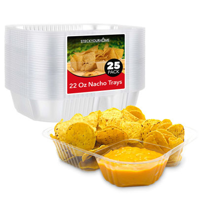 Picture of 22oz Plastic Nacho Trays (25 Pack) Large Disposable Tray for Nachos & Cheese Dip, Concession Stand Supplies, Movie Night Snacks for Kids, Carnival Party Decorations, Food Boats, Snack Containers