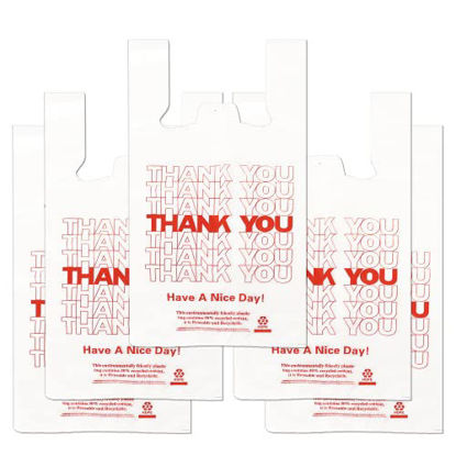 Picture of YoYoRain White Thank you T shirt bag, Grocery shopping bag Reusable and Disposable Supermarket Bag 11''x6''x21'' 300PCS