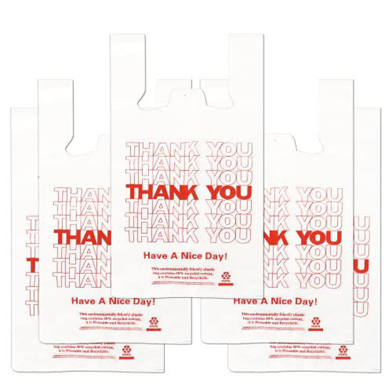 Picture of YoYoRain White Thank you T shirt bag, Grocery shopping bag Reusable and Disposable Supermarket Bag 11''x6''x21'' 300PCS