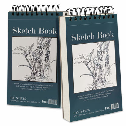 Picture of 5.5" x 8.5" Sketchbook Set, Top Spiral Bound Sketch Pad, 2 Packs 100-Sheets Each (68lb/100gsm), Acid Free Art Sketch Book Artistic Drawing Painting Writing Paper for Beginners Artists