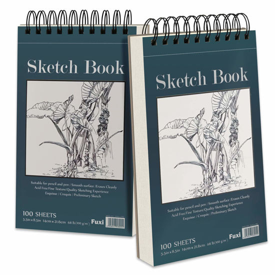 Picture of 5.5" x 8.5" Sketchbook Set, Top Spiral Bound Sketch Pad, 2 Packs 100-Sheets Each (68lb/100gsm), Acid Free Art Sketch Book Artistic Drawing Painting Writing Paper for Beginners Artists