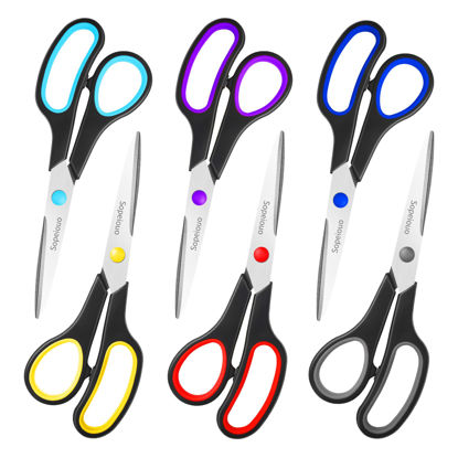 Picture of Scissors Set of 6-Pack, 8" Scissors All Purpose Comfort-Grip Handles Sharp Scissors for Office Home School Craft Sewing Fabric Supplies, High/Middle School Student Teacher Scissor, Right/Left Handed
