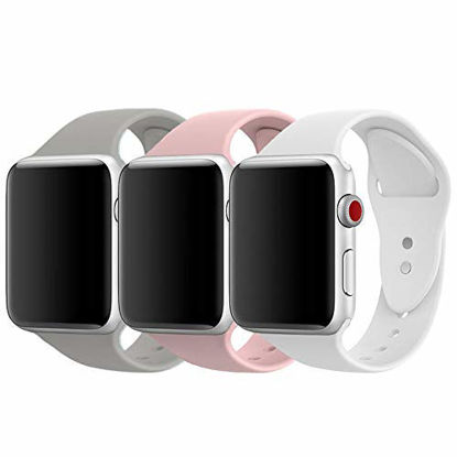 Picture of AdMaster Compatible for Apple Watch Band 38mm, Soft Silicone Sport Strap Compatible for iWatch Apple Watch Series 1/ Series 2/ Series 3, M/L Size (Pink Sand/Pebble/White)