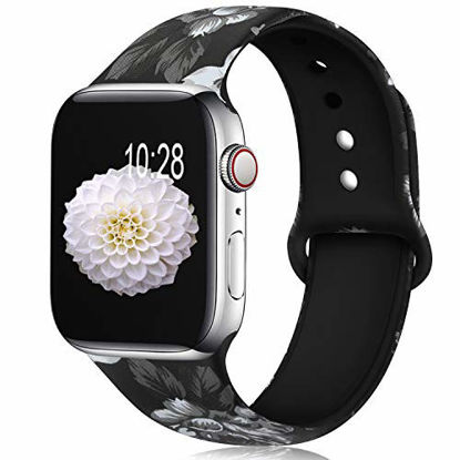 Picture of KOLEK Floral Bands Compatible with Apple Watch 38mm 40mm, Silicone Fadeless Pattern Printed Replacement Bands for iWatch Series 4 3 2 1, Grey Flower, M, L