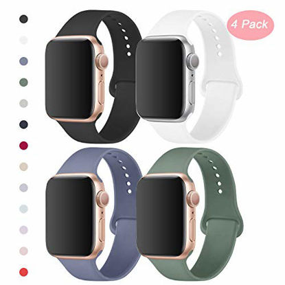 Picture of RUOQINI 4 Pack Compatible with Apple Watch Band 38mm 40mm,Sport Silicone Soft Replacement Band Compatible for Apple Watch Series 5/4/3/2/1 [S/M Size - Black/White/Lavender Gray/Pine Green]