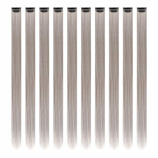 Picture of RINBOOOL Grey Hair Extensions Clip in, 22 Inch 10 Pieces, for Women Girls Highlight Party, Long Straight Colored, Synthetic