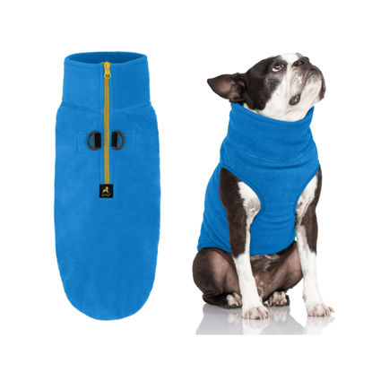 Picture of Gooby Half Zip Up Fleece Vest Dog Sweater - Blue, Medium - Warm Pullover Fleece Head-in Dog Jacket with Dual D Ring Leash - Winter Small Dog Sweater - Dog Clothes for Small Dogs Boy and Medium Dogs