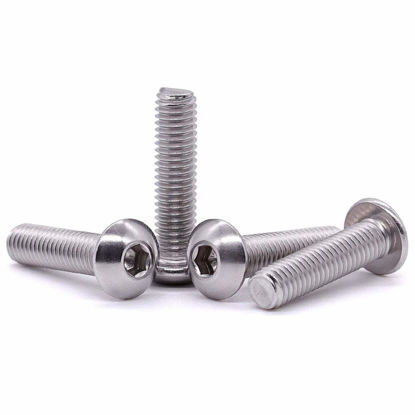 Picture of 1/4-20 x 5/8" Button Head Socket Cap Bolts Screws, 304 Stainless Steel 18-8, Allen Hex Drive, Bright Finish, Fully Machine Thread, Pack of 30