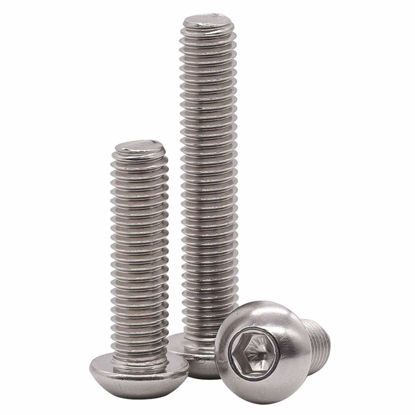 Picture of 1/4-20 x 3/8" Button Head Socket Cap Bolts Screws, 304 Stainless Steel 18-8, Allen Hex Drive, Bright Finish, Fully Machine Thread, Pack of 30