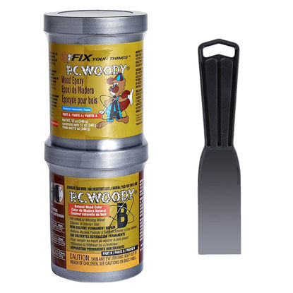 Picture of PC Products PC-Woody Wood Repair Epoxy Paste Kit with Mixing Tool, Two-Part 12 oz in Two Cans, Tan, 63320