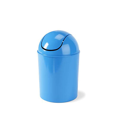 Picture of Umbra 1.25-Gallon Mini Waste Can w/Swing-Top Lid - Small Garbage Bin for Compact Spaces Under Tables & Counters, Miniature Trashcan, Removable Lid for Kitchens Bathrooms Bedrooms Dorms, Sky Blue