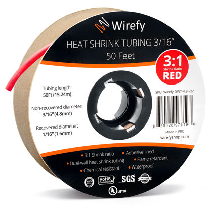 Picture of Wirefy 3/16" Heat Shrink Tubing - 3:1 Ratio - Adhesive Lined - Marine Grade Heat Shrink - Red - 50 Feet Roll