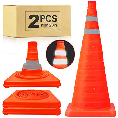Picture of [2 Pack]28 Inch Collapsible Traffic Safety Cones - Parking Cones with Reflective Collars,Orange Safety Cones for Parking lot，Driveway, Driving Training etc.
