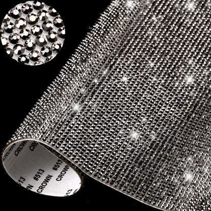 Picture of 12000 Pieces Bling Bling Rhinestone Sheet Rhinestones Sticker DIY Car Decoration Sticker Self Adhesive Glitter Rhinestones Crystal Gem Stickers for Car Decoration, 9.4 x 7.9 Inch (Black AB Color)