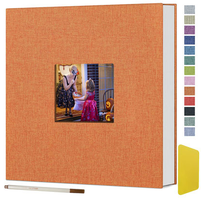 Picture of 60 Pages Photo Album, Self Adhesive Scrapbook for 4x6-8x10 Picture,Linen Cover DIY Memory Album for Guest Book Wedding Baby Christmas Gift, with Scraping Plate and Metallic Pen